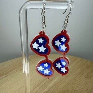 Patriotic Red & Blue Star Heart Dangle Earrings